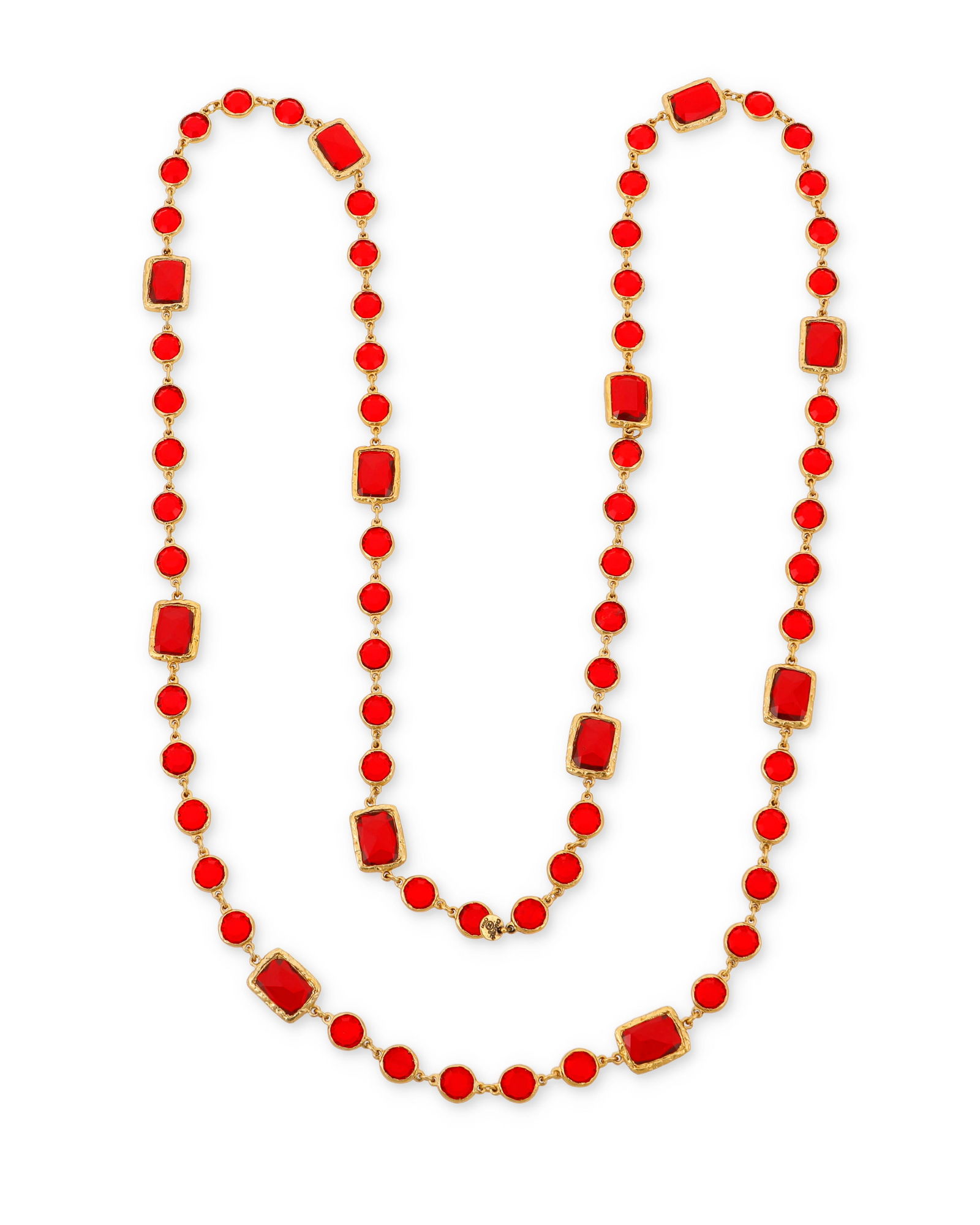 CHANEL: A Gold Tone and Red Glass 'Chicklet' Necklace, 1981 (1 of 3)