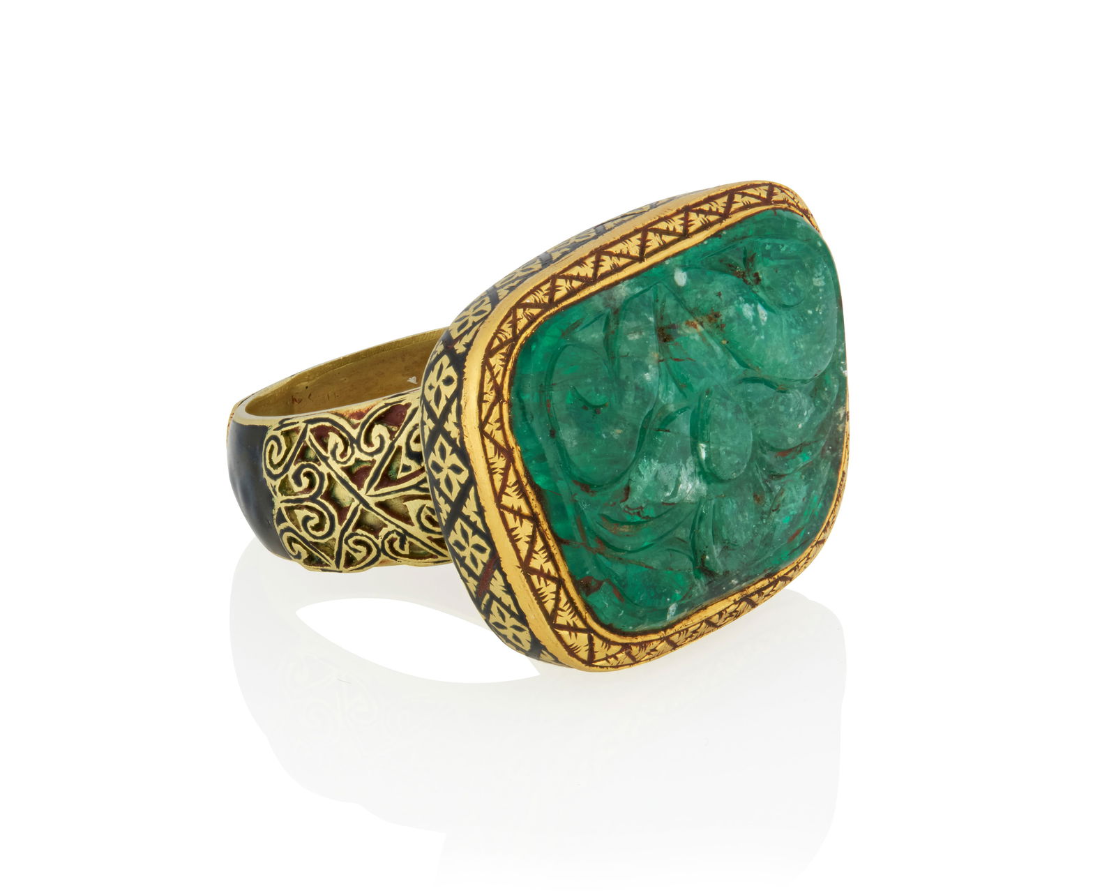 A Mughal Style Gold, Emerald and Enamel Ring (1 of 3)