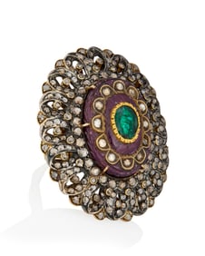 A Mughal Style Ruby and Diamond Ring
