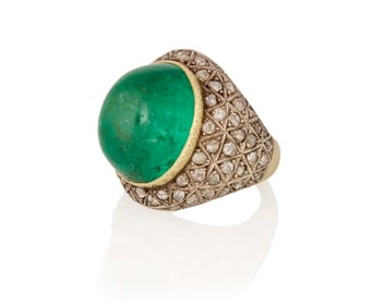 A 14K Gold, Emerald and Diamond Ring