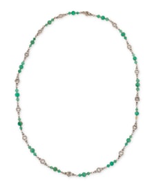 A 14K White Gold, Emerald and Diamond Necklace