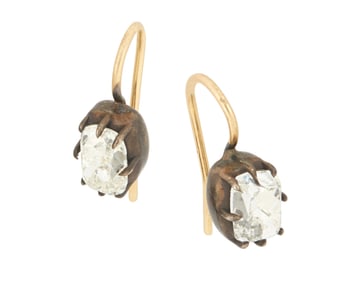 A Pair of Antique Silver, Gold and Diamond Earrings