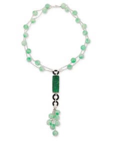 A White Gold, Jade, Onyx and Diamond Necklace