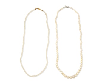 Two Natural Pearl and Diamond Necklaces