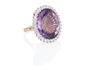 A 14K Bi-Color Gold, Amethyst and Diamond Ring
