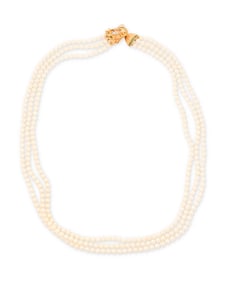 A 14K Gold, Cultured Peal and Gem-Set Necklace