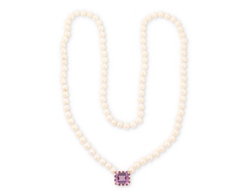 A 14K Rose Gold, Amethyst and Cultured Pearl Necklace