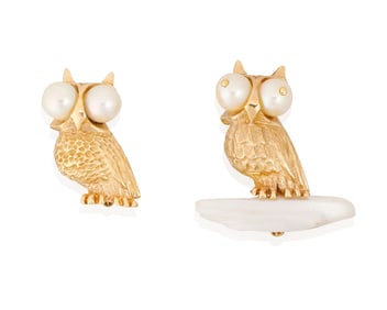 Ruser: Two 14K Gold and Freshwater Pearl Brooches