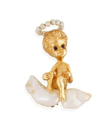 Ruser: A 14K Gold and Freshwater Pearl 'Sunday's Child' Brooch