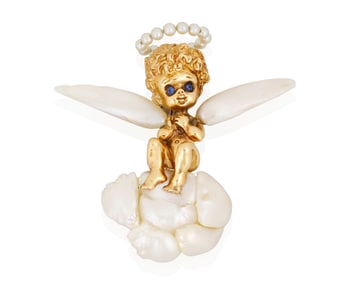 Ruser: A 14K Gold and Freshwater Pearl Brooch