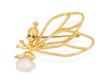 Ruser: A 18K Gold and Freshwater Pearl Brooch