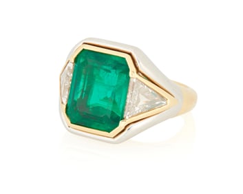 Bulgari: An 18K Bi-Color Gold, Emerald and Diamond Ring