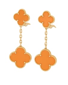 Van Cleef & Arpels: A Pair of 18K Gold and Coral 'Alhambra' Earrings