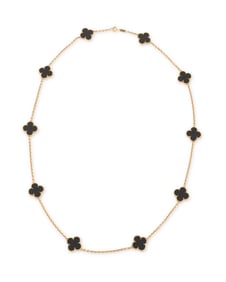 Van Cleef & Arpels: An 18K Gold and Onyx 'Alhambra' Necklace