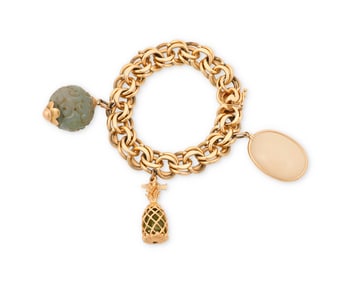 A 14K Gold and Hardstone Charm Bracelet
