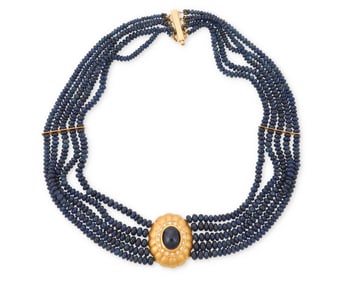 A Gold, Sapphire and Diamond Necklace