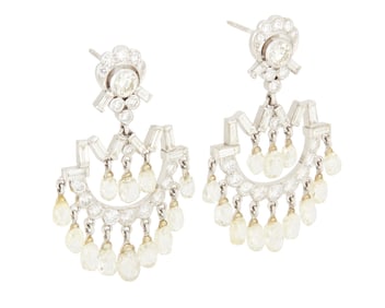 A Pair of White Gold and Diamond Earrings