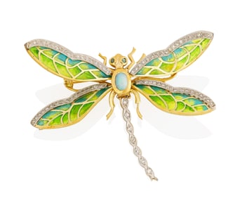 An 18K Gold and Plique-a-Jour Enamel Dragonfly Brooch