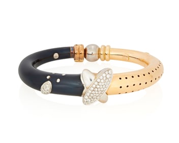 Nouvelle Bague: An 18K Bi-Color Gold, Silver, Enamel and Diamond Bangle