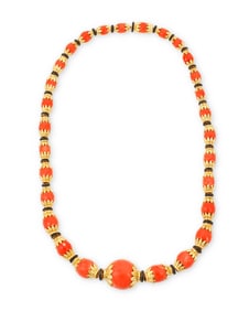 David Webb: An 18K Gold, Coral and Enamel Necklace