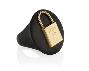 A 14K Gold and Wood Ring