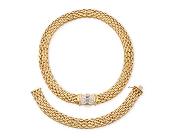 Fope: An 18k Bi-Color Gold and Diamond Necklace and Bracelet Set