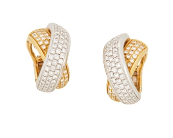 Leo Pizzo: A Pair of 18K Bi-Color Gold and Diamond Earrings