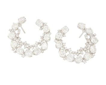 A Pair of 18K White Gold and Diamond Earrings