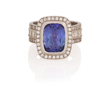 A Platinum, Tanzanite and Diamond Ring