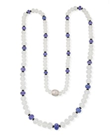 A 18K White Gold, Quartz and Tanzanite Necklace