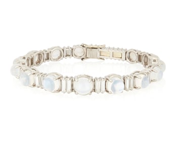 A Platinum, Moonstone and Diamond Bracelet