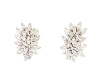 A Pair of 14K White Gold and Diamond Earrings