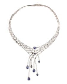 An 18K White Gold, Sapphire and Diamond Necklace