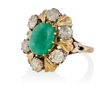 A Gold, Emerald and Diamond Ring