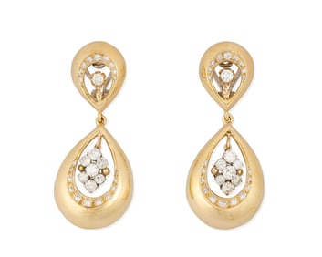 A Pair of Gold and Diamond Earrings