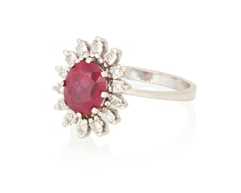 An 18K White Gold, Ruby and Diamond Ring