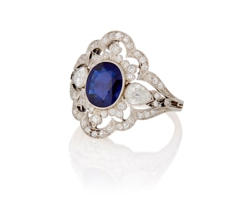 A Platinum, Sapphire and Diamond Ring