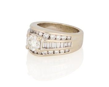 A 14K White Gold and Diamond Ring