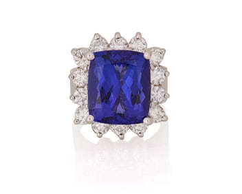 A 14K White Gold, Tanzanite and Diamond Ring