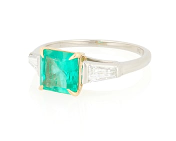 Tiffany & Co.: A Platinum, 18K Gold, Emerald and Diamond Ring