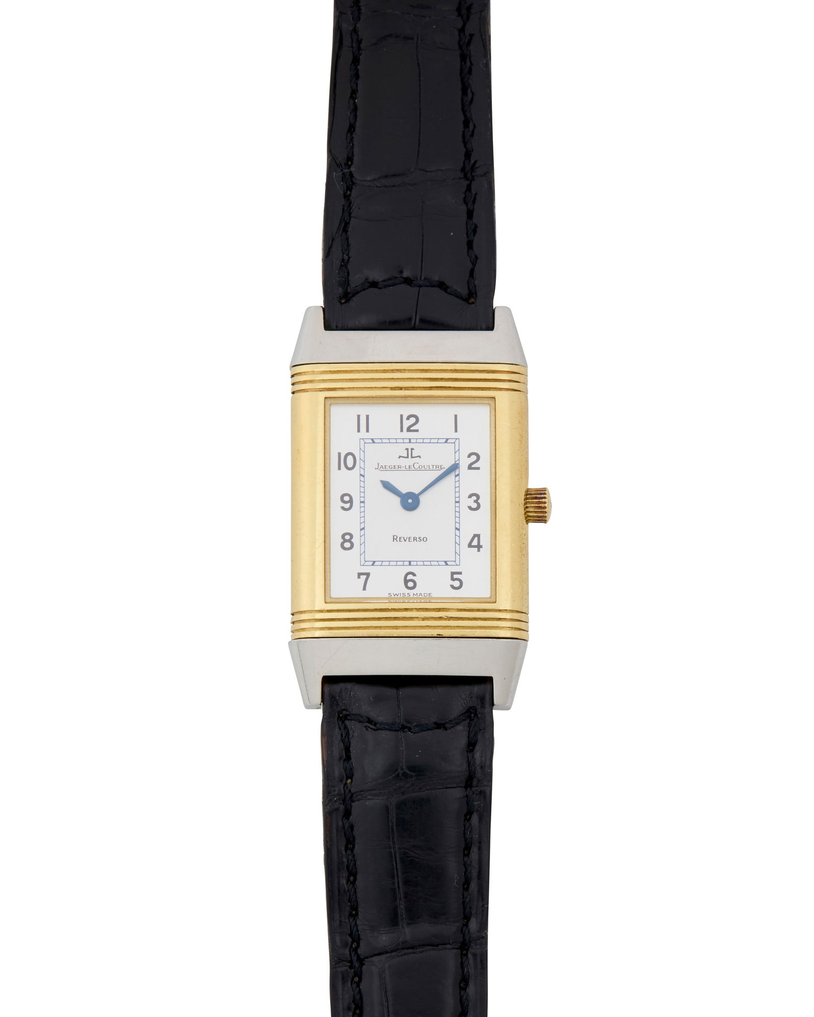 Jaeger-LeCoultre: An 18K Gold and Stainless-Steel 'Reverso' Watch: Jaeger-LeCoultre: An 18K Gold and Stainless-Steel 'Reverso' WatchDial:13.70 mm, rectangular dial with Arabic hour markersModel: ReversoCase:19.50 mm, monogrammed SDMCase number:†260.5.08, 1858125Clo