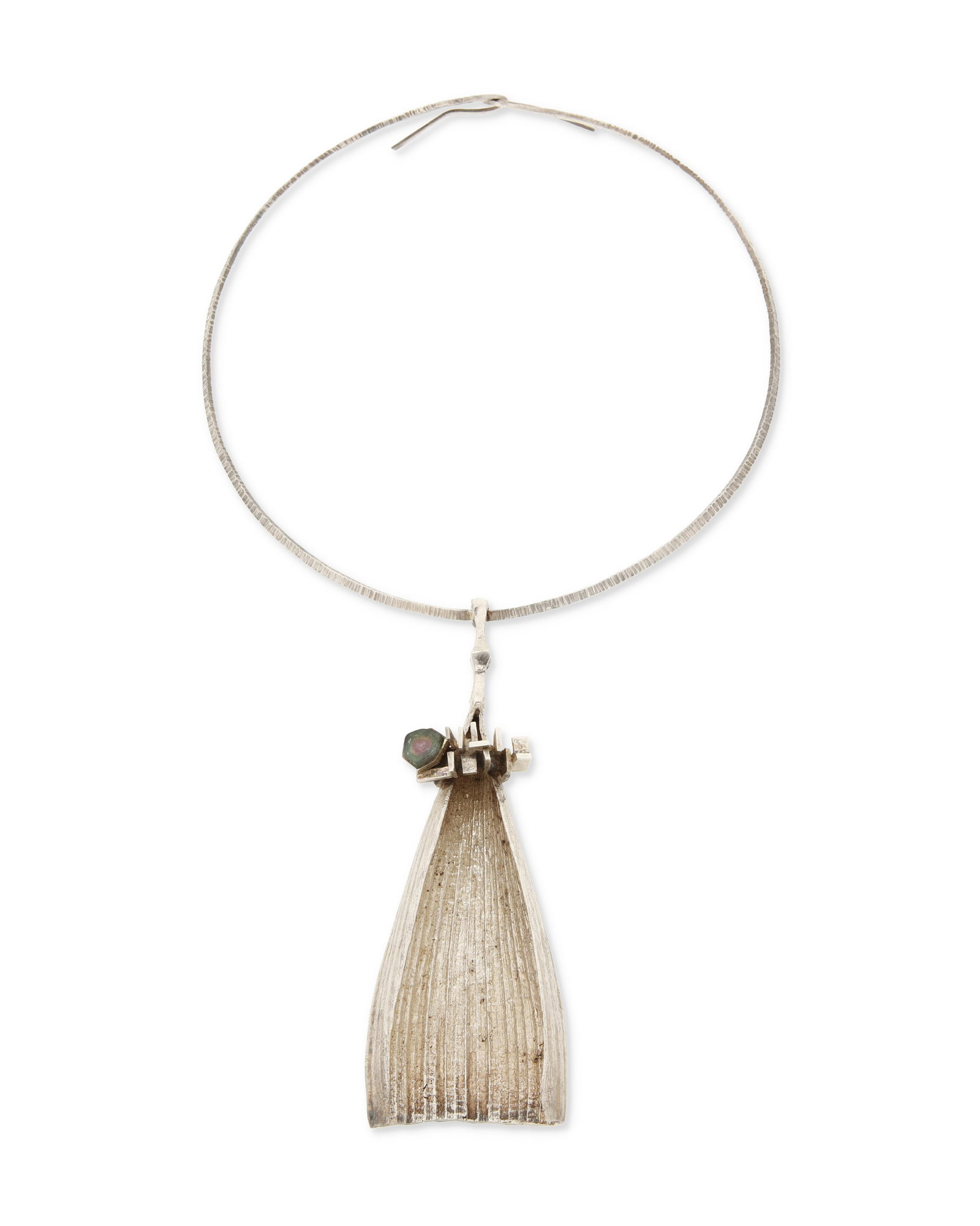 A sterling silver and tourmaline corn husk pendant necklace (1 of 2)