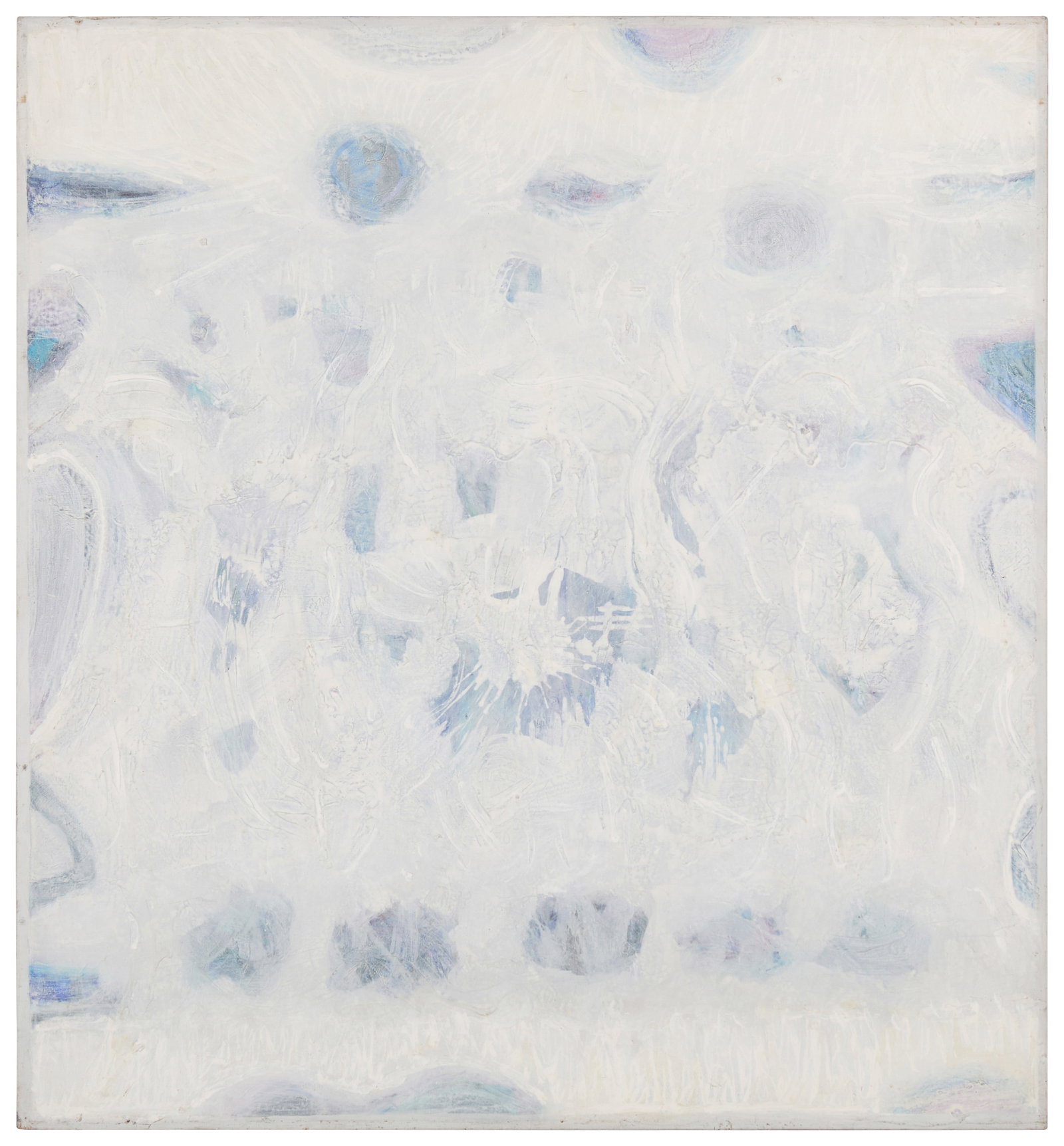 Lawrence Calcagno (1913-1993), "Edge of Morning III," 1975: Lawrence Calcagno(1913-1993)"Edge of Morning III," 1975Oil on canvasSigned and dated verso: Calcagno / 1975; signed and dated again, and titled on a partial label affixed to the stretcher bar52.25" H