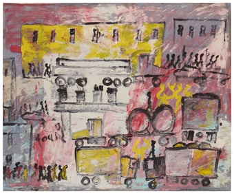 Purvis Young (1943-2010), City Scene with figures and vehicles