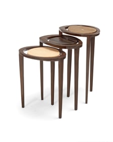 A set of three R & Y Augousti 'Peacock' nesting tables