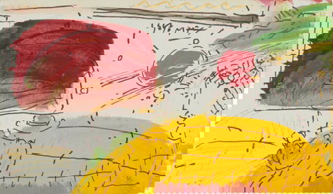 Peter Max (b.1937), "Profile of 'Yellow Umbrella Man,'" 1987
