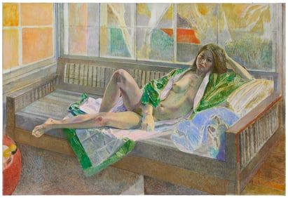 Mario Armond Zamparelli (1921-2012), Reclining nude in green kimono