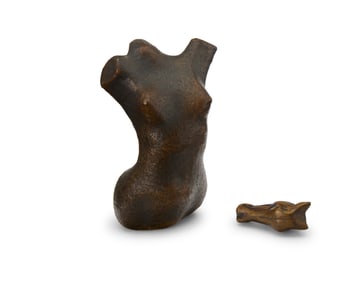 A bronze figural torso and horse head