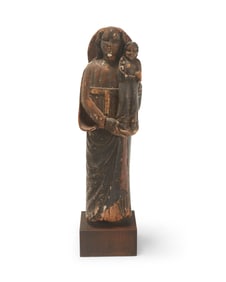 A Spanish Colonial carved wood Madonna and child figure