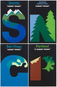 A group of four Hughes Airwest travel posters, designed by Mario Armond Zamparelli (1921-2012) and